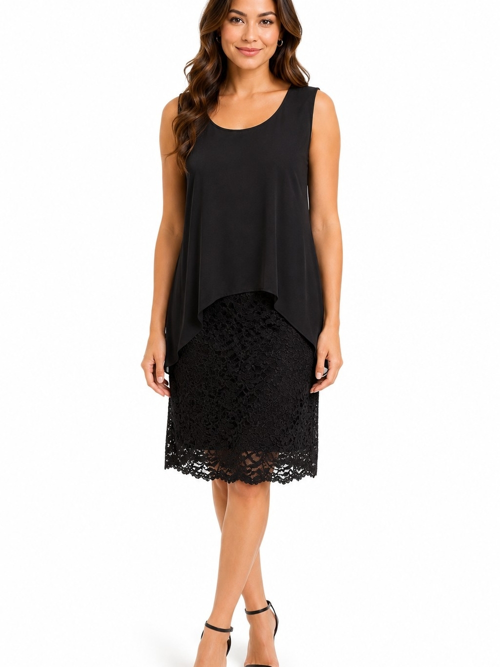 Tiana B. Black Lace Midi Dress with Overlay